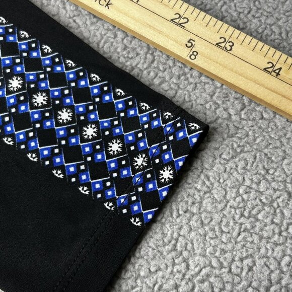Susan Graver Shirt Womens Large Black Blue Liquid Knit Geometric Print Stretch - Picture 9 of 11